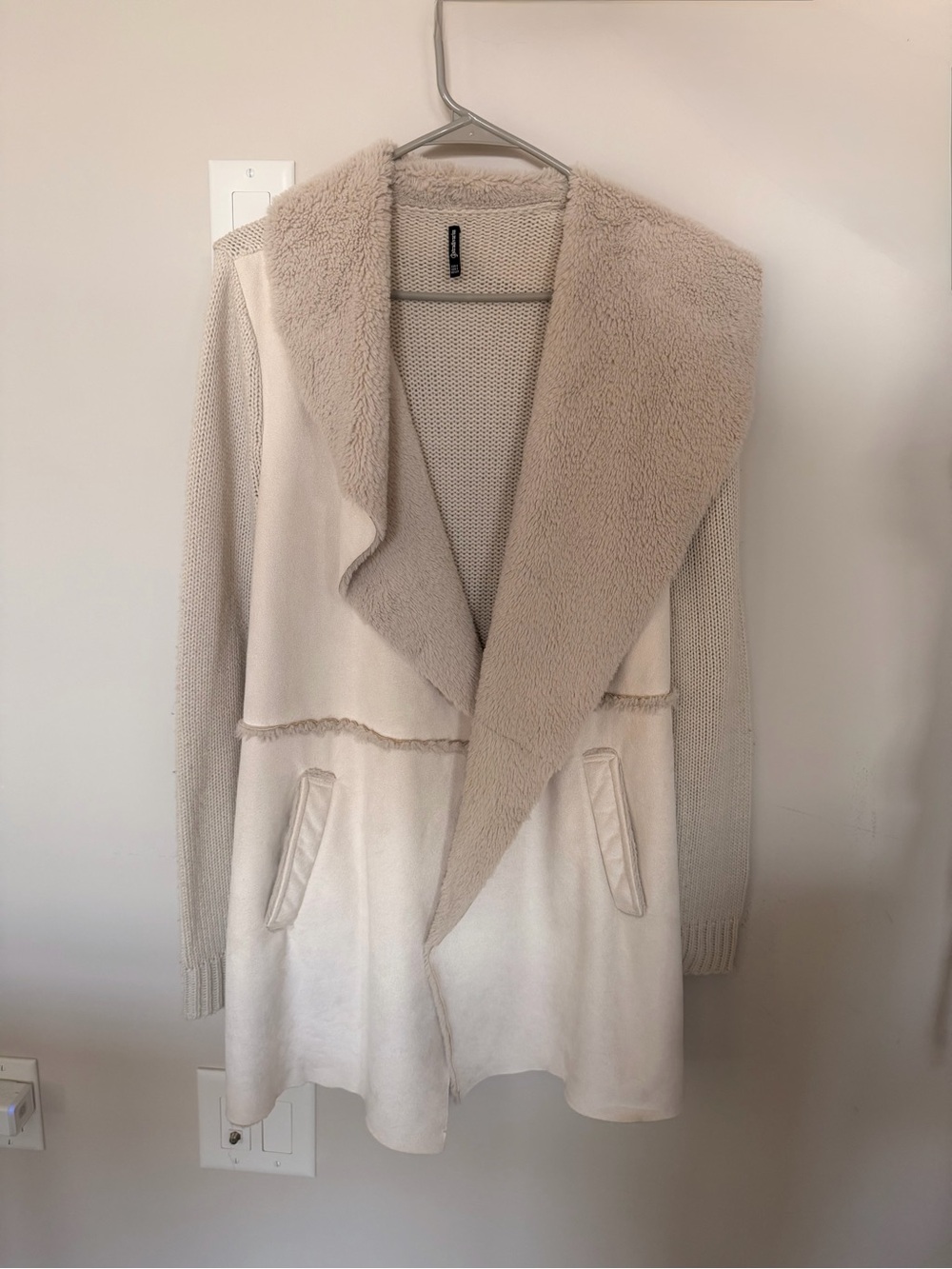 stradivarius Cream & Beige Mixed-Media Open Cardigan Coat